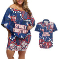 Personalized Sydney Roosters Couples Matching Off Shoulder Short Dress and Hawaiian Shirt Aboriginal Pattern with Graffiti Style Design