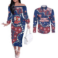 Personalized Sydney Roosters Couples Matching Off The Shoulder Long Sleeve Dress and Long Sleeve Button Shirt Aboriginal Pattern with Graffiti Style Design
