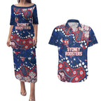 Personalized Sydney Roosters Couples Matching Puletasi and Hawaiian Shirt Aboriginal Pattern with Graffiti Style Design