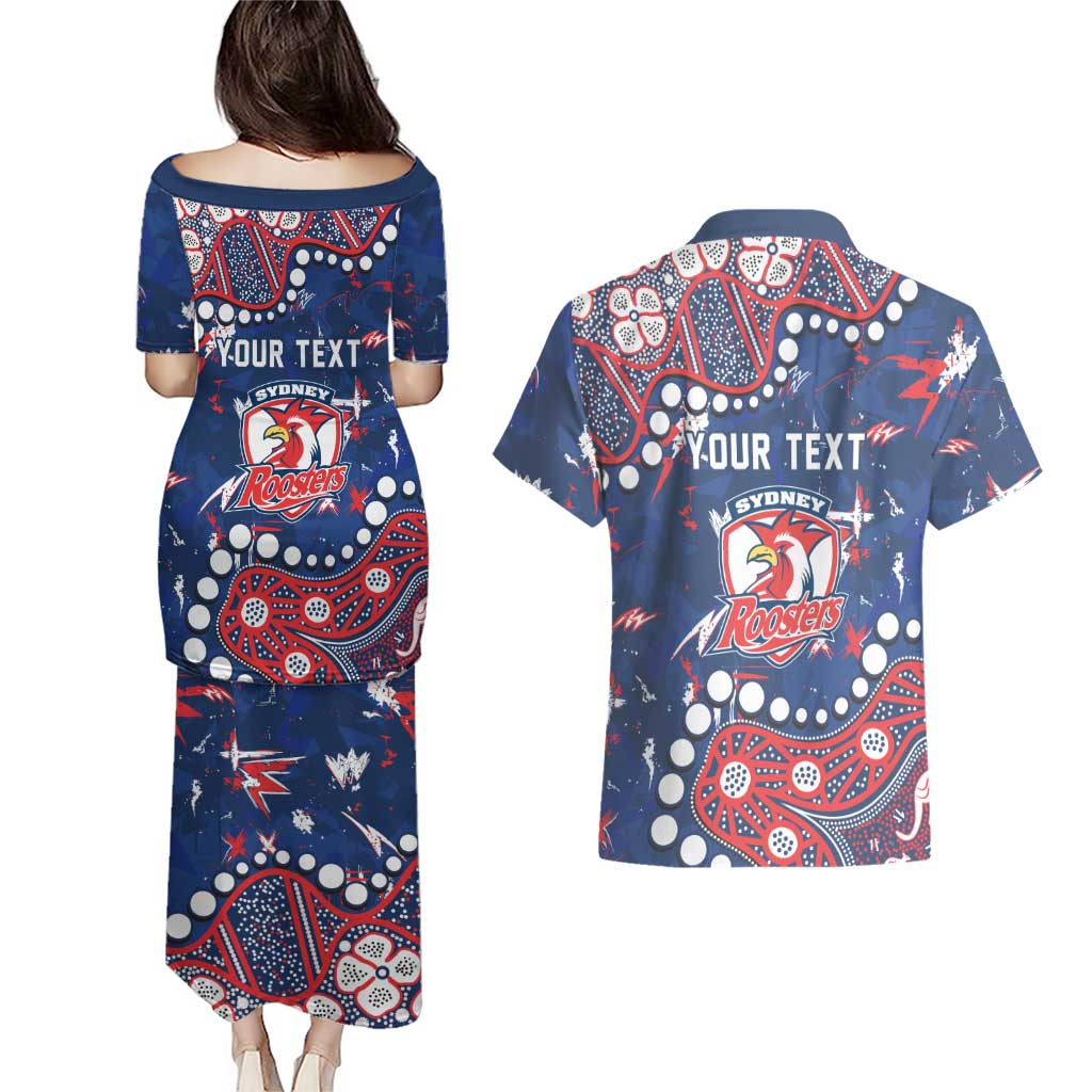 Personalized Sydney Roosters Couples Matching Puletasi and Hawaiian Shirt Aboriginal Pattern with Graffiti Style Design