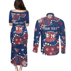 Personalized Sydney Roosters Couples Matching Puletasi and Long Sleeve Button Shirt Aboriginal Pattern with Graffiti Style Design