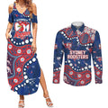 Personalized Sydney Roosters Couples Matching Summer Maxi Dress and Long Sleeve Button Shirt Aboriginal Pattern with Graffiti Style Design