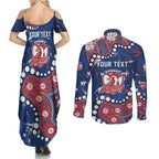 Personalized Sydney Roosters Couples Matching Summer Maxi Dress and Long Sleeve Button Shirt Aboriginal Pattern with Graffiti Style Design