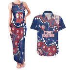 Personalized Sydney Roosters Couples Matching Tank Maxi Dress and Hawaiian Shirt Aboriginal Pattern with Graffiti Style Design