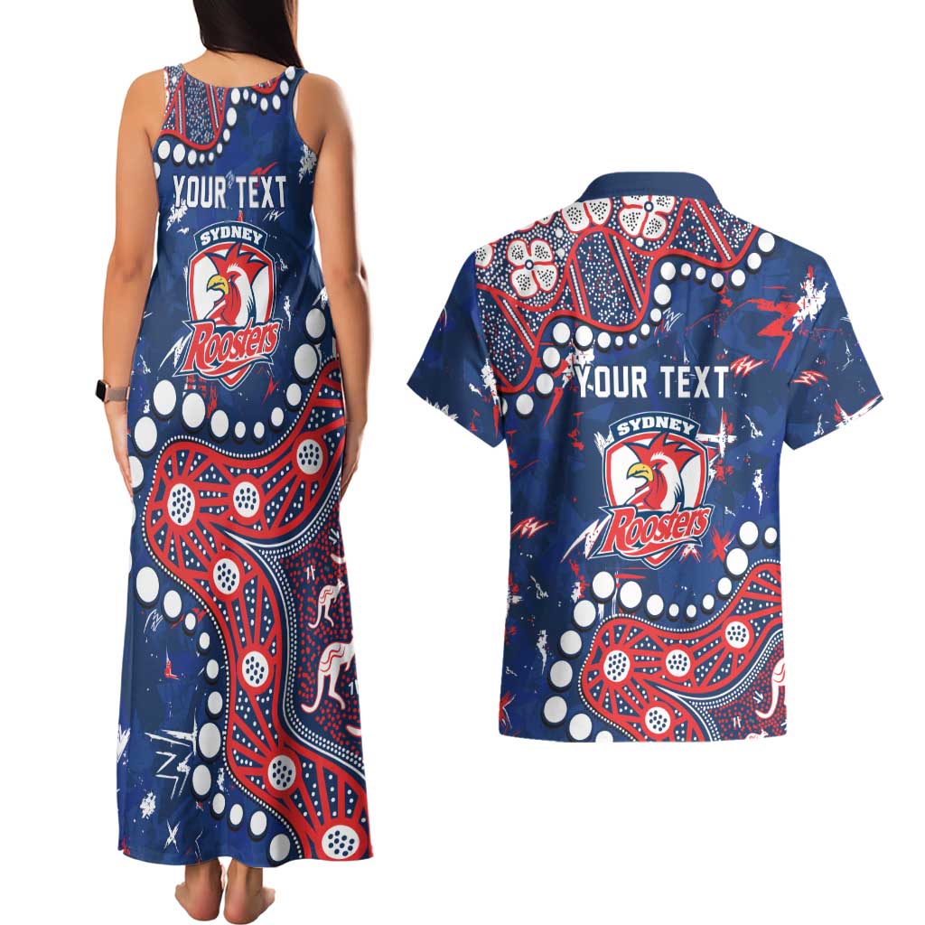 Personalized Sydney Roosters Couples Matching Tank Maxi Dress and Hawaiian Shirt Aboriginal Pattern with Graffiti Style Design