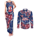 Personalized Sydney Roosters Couples Matching Tank Maxi Dress and Long Sleeve Button Shirt Aboriginal Pattern with Graffiti Style Design