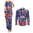 Personalized Sydney Roosters Couples Matching Tank Maxi Dress and Long Sleeve Button Shirt Aboriginal Pattern with Graffiti Style Design