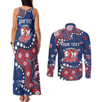 Personalized Sydney Roosters Couples Matching Tank Maxi Dress and Long Sleeve Button Shirt Aboriginal Pattern with Graffiti Style Design