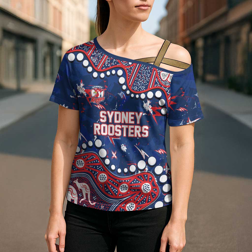 Personalized Sydney Roosters Cross Shoulder Shirt Aboriginal Pattern with Graffiti Style Design