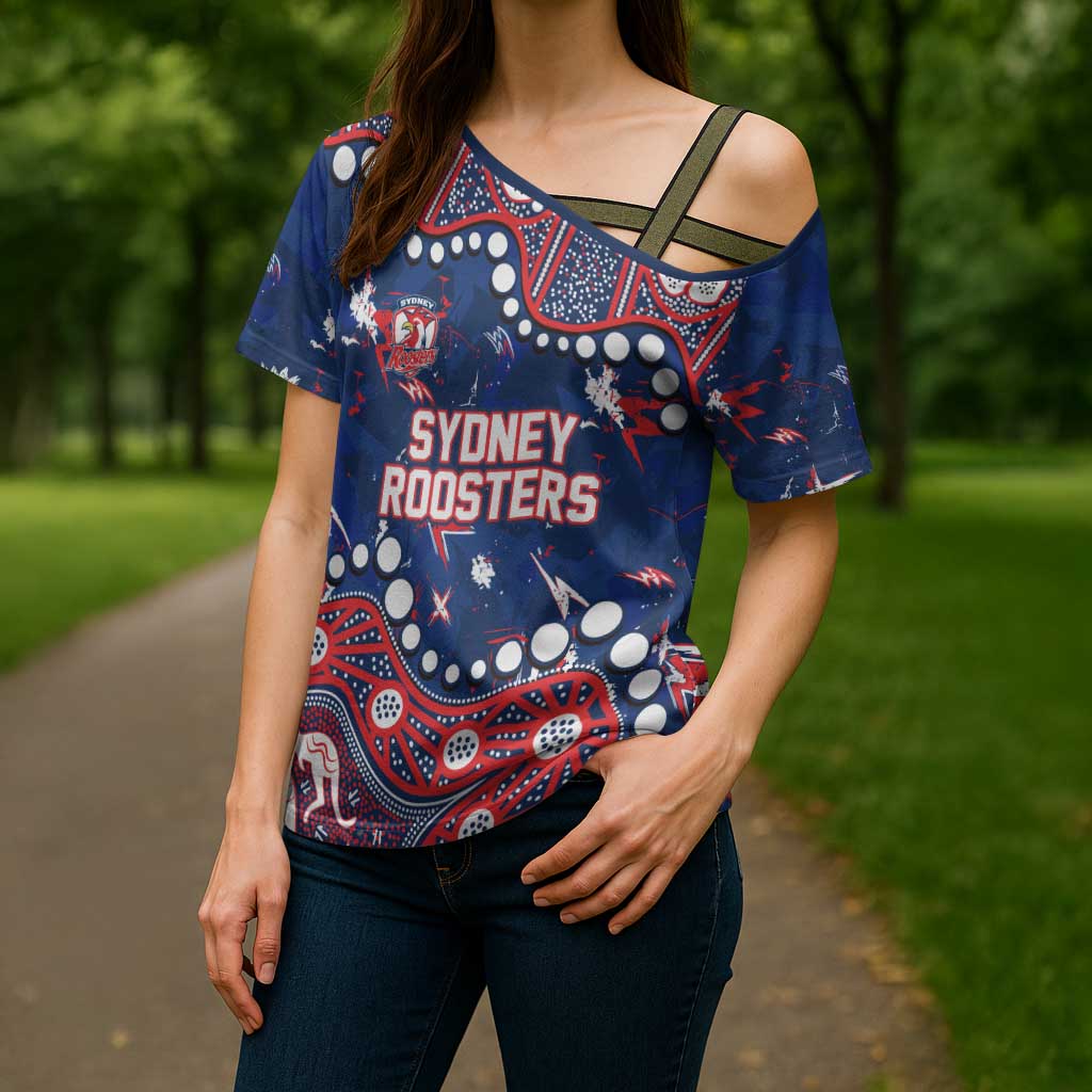 Personalized Sydney Roosters Cross Shoulder Shirt Aboriginal Pattern with Graffiti Style Design