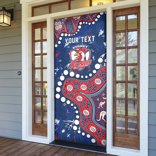 Personalized Sydney Roosters Door Cover Aboriginal Pattern with Graffiti Style Design