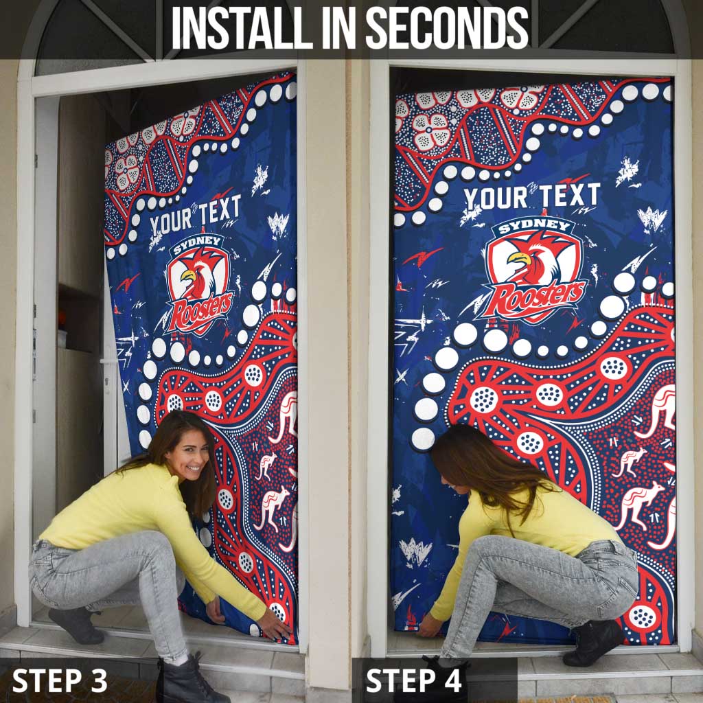 Personalized Sydney Roosters Door Cover Aboriginal Pattern with Graffiti Style Design