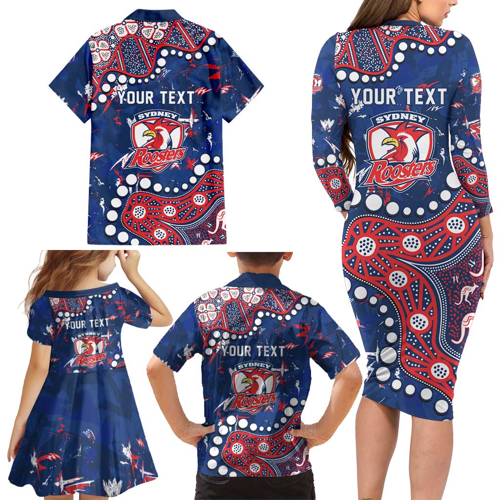 Personalized Sydney Roosters Family Matching Long Sleeve Bodycon Dress and Hawaiian Shirt Aboriginal Pattern with Graffiti Style Design