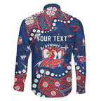 Personalized Sydney Roosters Family Matching Long Sleeve Bodycon Dress and Hawaiian Shirt Aboriginal Pattern with Graffiti Style Design