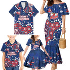 Personalized Sydney Roosters Family Matching Mermaid Dress and Hawaiian Shirt Aboriginal Pattern with Graffiti Style Design