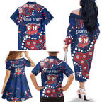 Personalized Sydney Roosters Family Matching Off The Shoulder Long Sleeve Dress and Hawaiian Shirt Aboriginal Pattern with Graffiti Style Design