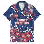 Personalized Sydney Roosters Family Matching Off The Shoulder Long Sleeve Dress and Hawaiian Shirt Aboriginal Pattern with Graffiti Style Design