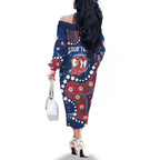 Personalized Sydney Roosters Family Matching Off The Shoulder Long Sleeve Dress and Hawaiian Shirt Aboriginal Pattern with Graffiti Style Design