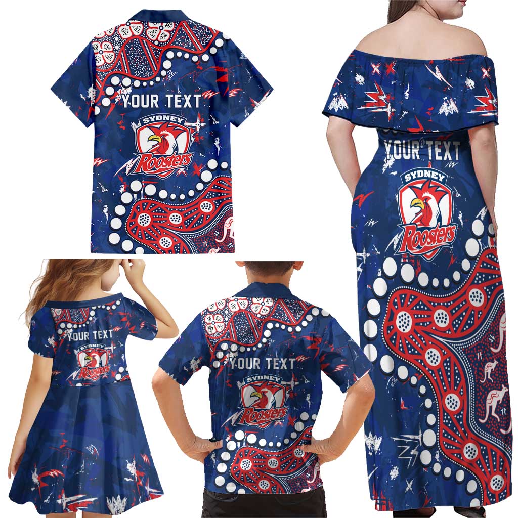 Personalized Sydney Roosters Family Matching Off Shoulder Maxi Dress and Hawaiian Shirt Aboriginal Pattern with Graffiti Style Design