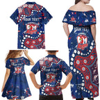 Personalized Sydney Roosters Family Matching Off Shoulder Maxi Dress and Hawaiian Shirt Aboriginal Pattern with Graffiti Style Design