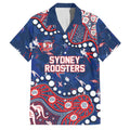 Personalized Sydney Roosters Family Matching Off Shoulder Maxi Dress and Hawaiian Shirt Aboriginal Pattern with Graffiti Style Design