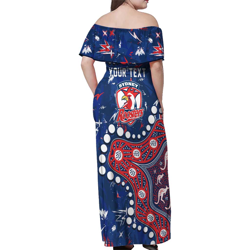 Personalized Sydney Roosters Family Matching Off Shoulder Maxi Dress and Hawaiian Shirt Aboriginal Pattern with Graffiti Style Design
