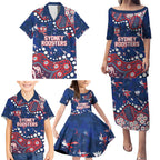 Personalized Sydney Roosters Family Matching Puletasi and Hawaiian Shirt Aboriginal Pattern with Graffiti Style Design