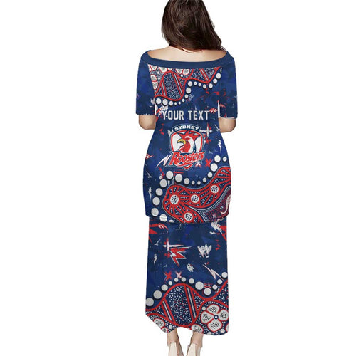 Personalized Sydney Roosters Family Matching Puletasi and Hawaiian Shirt Aboriginal Pattern with Graffiti Style Design