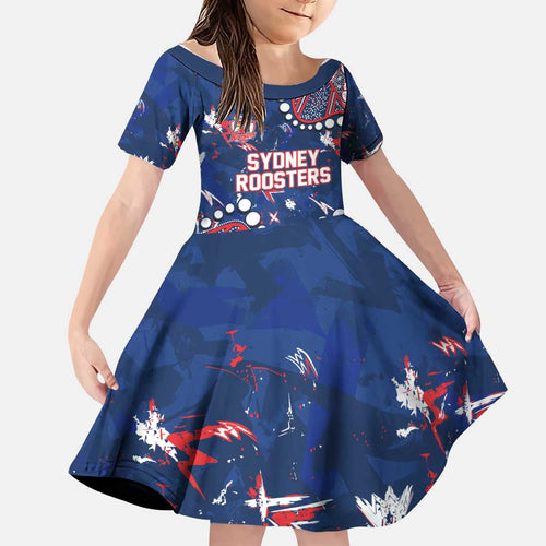 Personalized Sydney Roosters Family Matching Summer Maxi Dress and Hawaiian Shirt Aboriginal Pattern with Graffiti Style Design