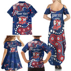 Personalized Sydney Roosters Family Matching Summer Maxi Dress and Hawaiian Shirt Aboriginal Pattern with Graffiti Style Design