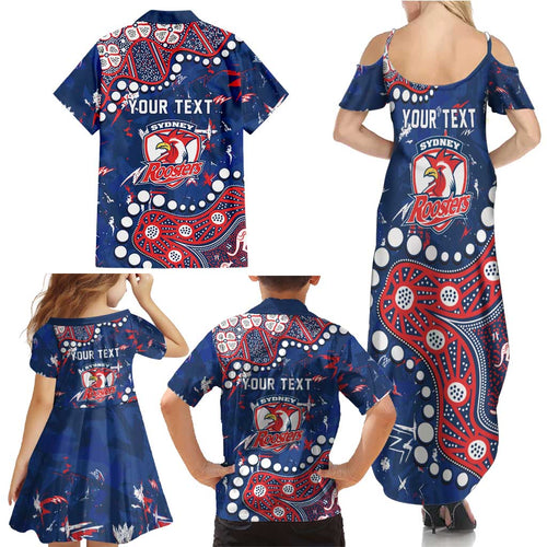 Personalized Sydney Roosters Family Matching Summer Maxi Dress and Hawaiian Shirt Aboriginal Pattern with Graffiti Style Design