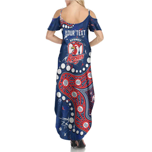 Personalized Sydney Roosters Family Matching Summer Maxi Dress and Hawaiian Shirt Aboriginal Pattern with Graffiti Style Design