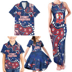 Personalized Sydney Roosters Family Matching Tank Maxi Dress and Hawaiian Shirt Aboriginal Pattern with Graffiti Style Design