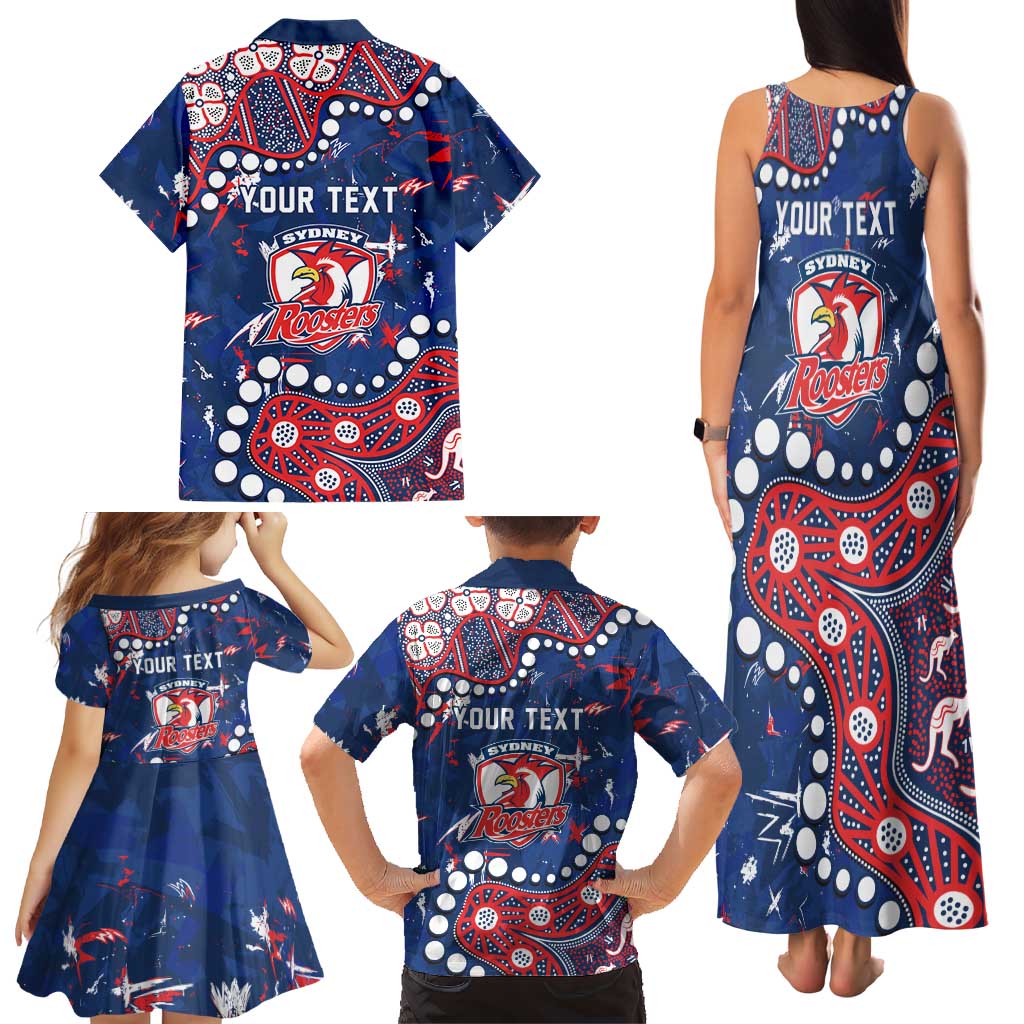 Personalized Sydney Roosters Family Matching Tank Maxi Dress and Hawaiian Shirt Aboriginal Pattern with Graffiti Style Design