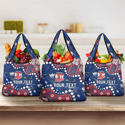 Personalized Sydney Roosters Grocery Bag Aboriginal Pattern with Graffiti Style Design