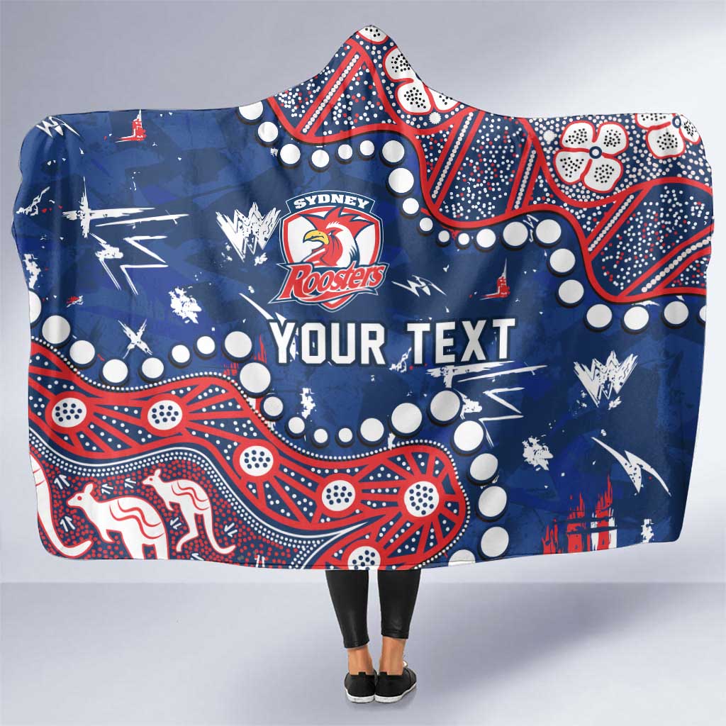 Personalized Sydney Roosters Hooded Blanket Aboriginal Pattern with Graffiti Style Design