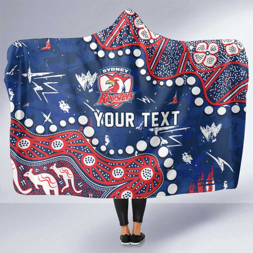Personalized Sydney Roosters Hooded Blanket Aboriginal Pattern with Graffiti Style Design