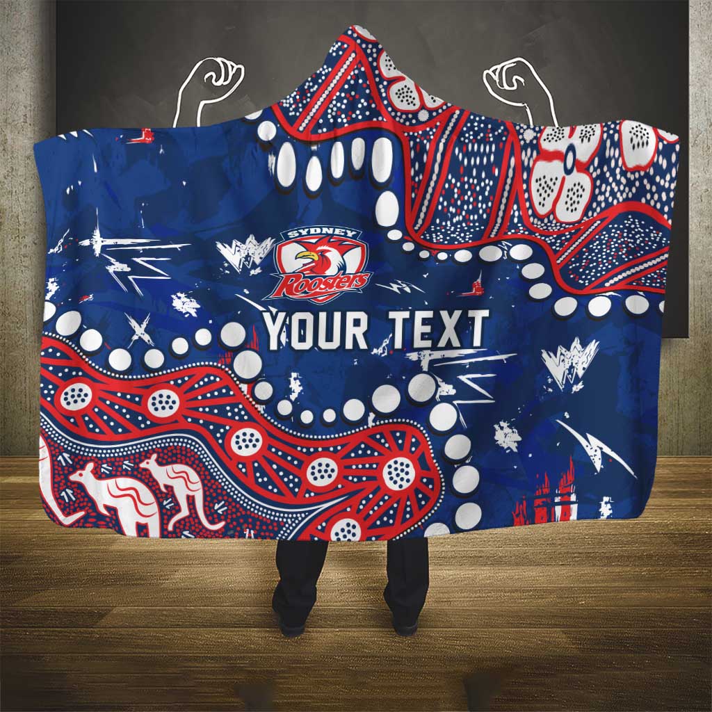 Personalized Sydney Roosters Hooded Blanket Aboriginal Pattern with Graffiti Style Design