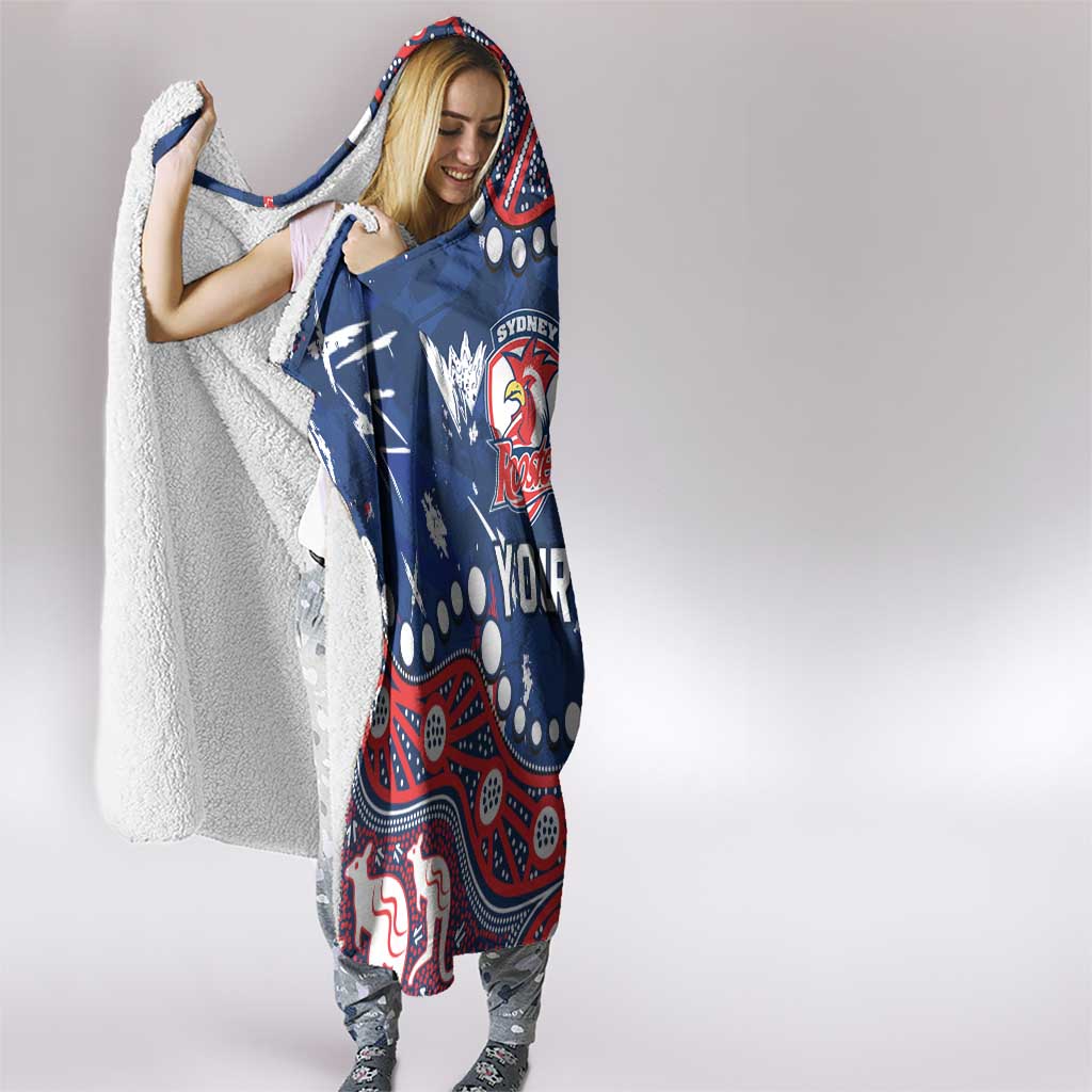 Personalized Sydney Roosters Hooded Blanket Aboriginal Pattern with Graffiti Style Design