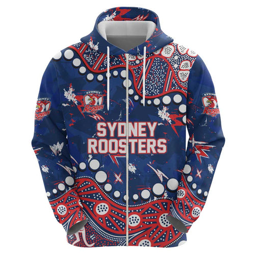 Personalized Sydney Roosters Hoodie Aboriginal Pattern with Graffiti Style Design