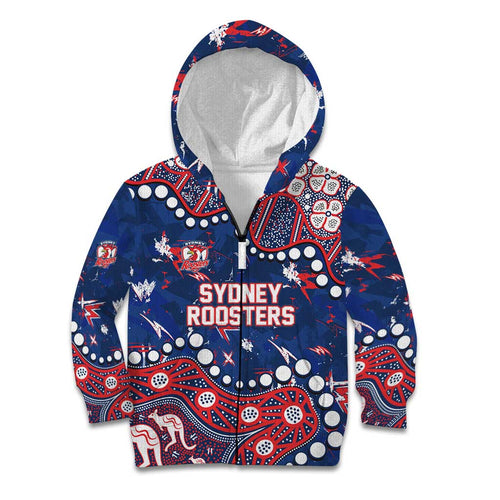 Personalized Sydney Roosters Kid Hoodie Aboriginal Pattern with Graffiti Style Design