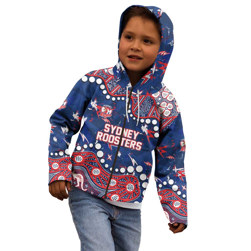 Personalized Sydney Roosters Kid Hoodie Aboriginal Pattern with Graffiti Style Design