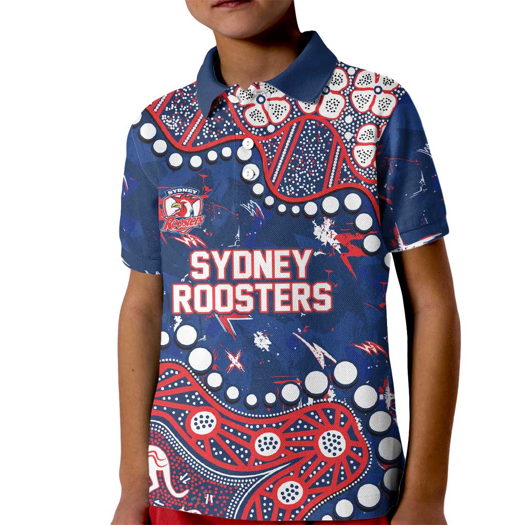 Personalized Sydney Roosters Kid Polo Shirt Aboriginal Pattern with Graffiti Style Design