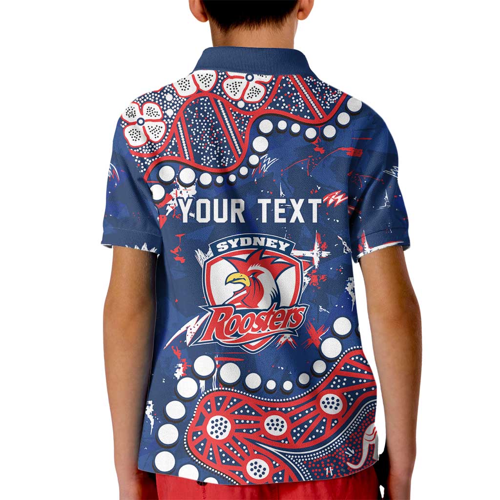 Personalized Sydney Roosters Kid Polo Shirt Aboriginal Pattern with Graffiti Style Design
