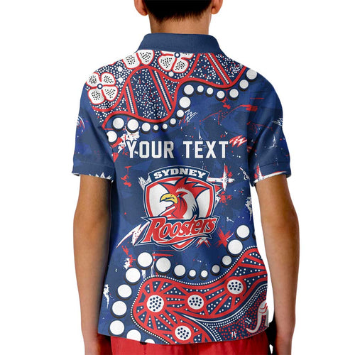 Personalized Sydney Roosters Kid Polo Shirt Aboriginal Pattern with Graffiti Style Design