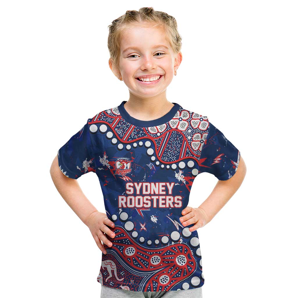 Personalized Sydney Roosters Kid T Shirt Aboriginal Pattern with Graffiti Style Design