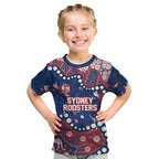 Personalized Sydney Roosters Kid T Shirt Aboriginal Pattern with Graffiti Style Design