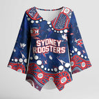Personalized Sydney Roosters Kimono Sleeve Blouse Aboriginal Pattern with Graffiti Style Design