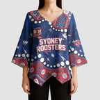 Personalized Sydney Roosters Kimono Sleeve Blouse Aboriginal Pattern with Graffiti Style Design