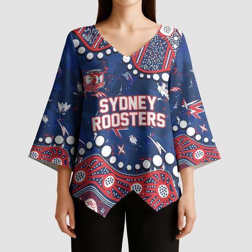 Personalized Sydney Roosters Kimono Sleeve Blouse Aboriginal Pattern with Graffiti Style Design